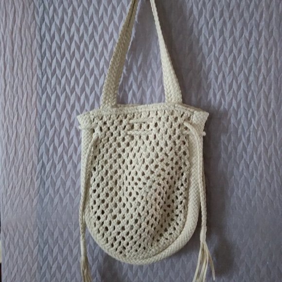 Macrame Boho Ivory Cream Large Shoulder Bag - Picture 3 of 5